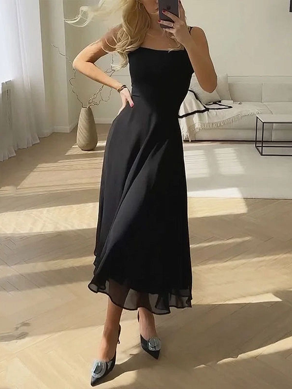 Marie A-Line Midi Dress – Square Neck, Fitted