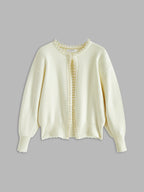 Women's Pearl Trim Ripped Hem Cardigan