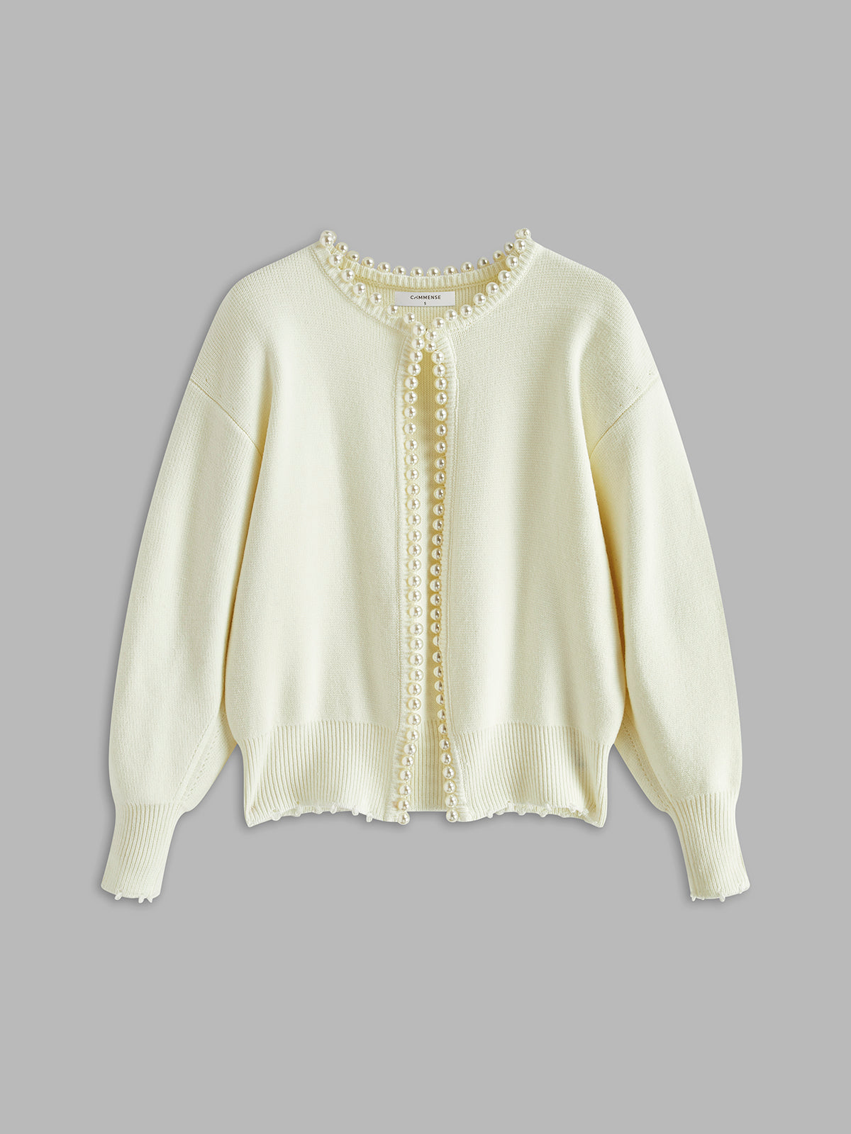 Women's Pearl Trim Ripped Hem Cardigan