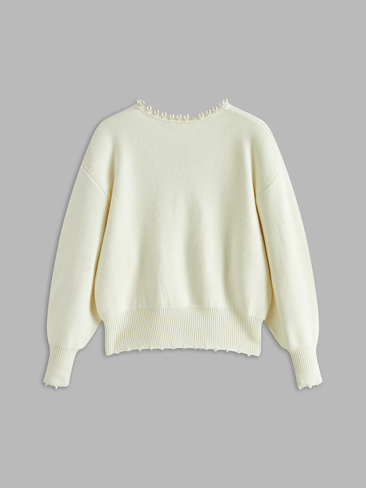 Women's Pearl Trim Ripped Hem Cardigan