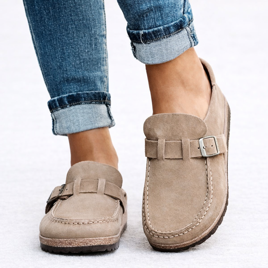 Women's Suede Buckle Strap Slip-On Loafers