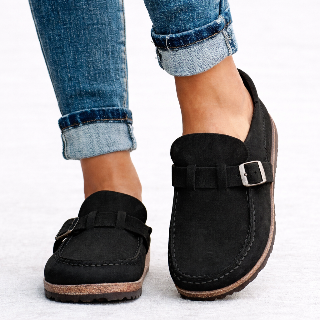 Women's Suede Buckle Strap Slip-On Loafers