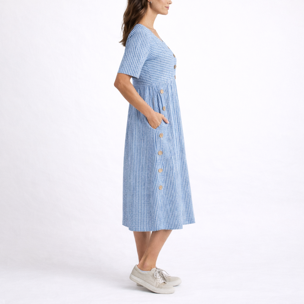 Women's Striped Button-Front Midi Dress