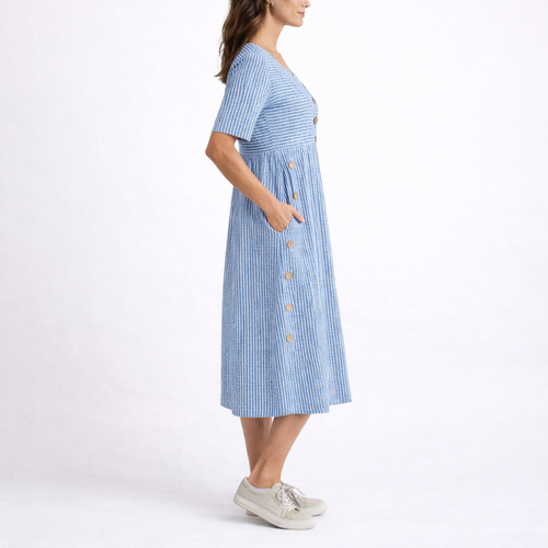Women's Striped Button-Front Midi Dress