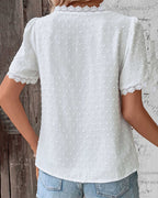 Women’s Swiss Dot Lace Trim Blouse
