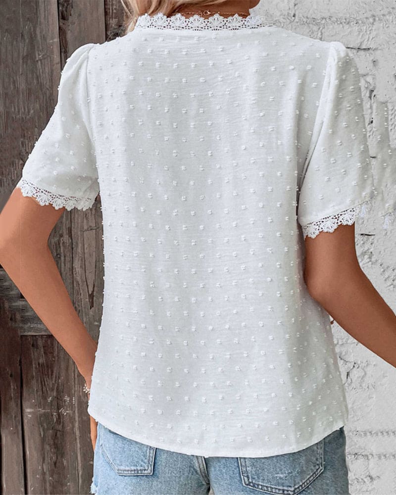 Women’s Swiss Dot Lace Trim Blouse