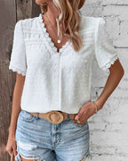Women’s Swiss Dot Lace Trim Blouse