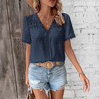 Women’s Swiss Dot Lace Trim Blouse
