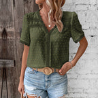 Women’s Swiss Dot Lace Trim Blouse