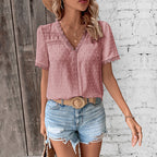 Women’s Swiss Dot Lace Trim Blouse