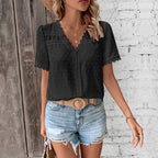 Women’s Swiss Dot Lace Trim Blouse