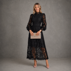 Isla | Elegant Mock Neck Lace Midi Dress