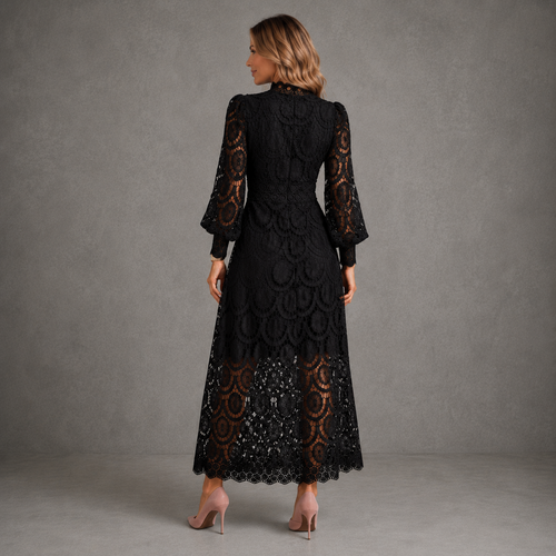 Isla | Elegant Mock Neck Lace Midi Dress