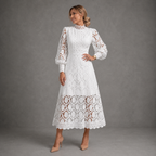Isla | Elegant Mock Neck Lace Midi Dress