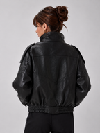 Women's Oversized Faux Leather Jacket – High Collar