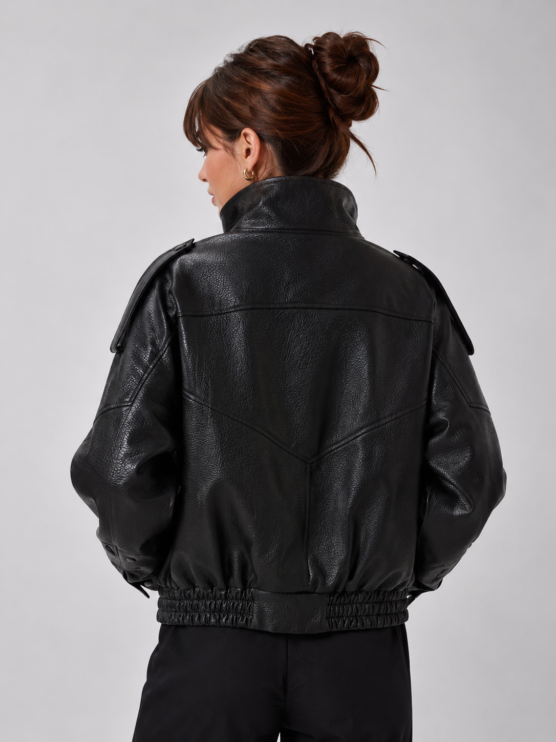 Women's Oversized Faux Leather Jacket – High Collar