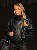 Women's Oversized Faux Leather Jacket – High Collar