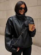 Women's Oversized Faux Leather Jacket – High Collar