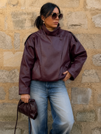Women's Oversized Faux Leather Jacket – High Collar