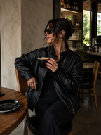 Women's Oversized Faux Leather Jacket – High Collar