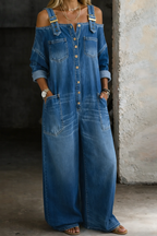 Women's Off Shoulder Denim Jumpsuit