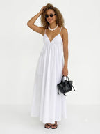 Coastal Cowgirl Cotton Dress – Open Back, V-Neck