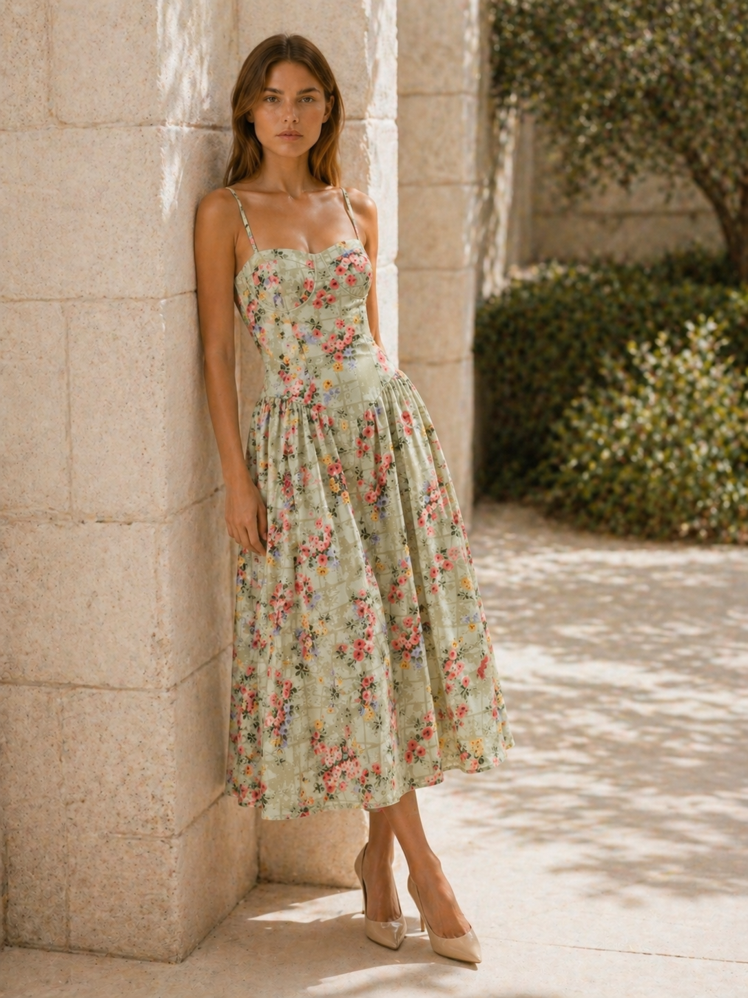 Mila Corset Sweetheart Midi Dress