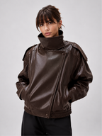 Women's Oversized Faux Leather Jacket – High Collar