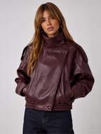 Women's Oversized Faux Leather Jacket – High Collar