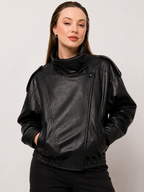 Women's Oversized Faux Leather Jacket – High Collar