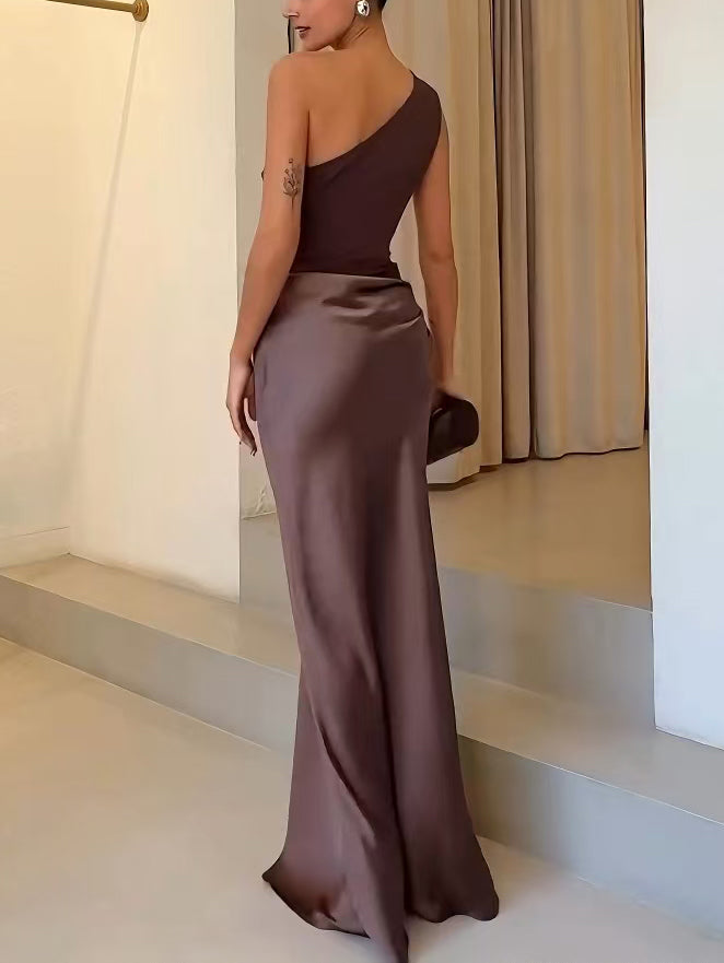 Anita One Shoulder Maxi Dress – Pleated, Party