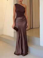 Anita One Shoulder Maxi Dress – Pleated, Party