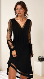 Matilda Lace V-Neck Long Sleeve Mini Dress