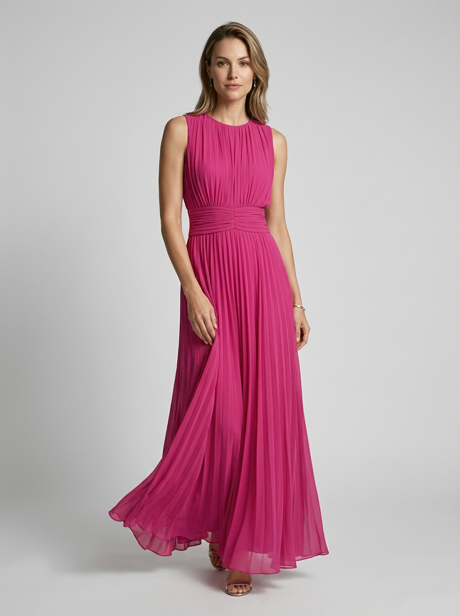 Elenora Pleated A-Line Maxi Dress