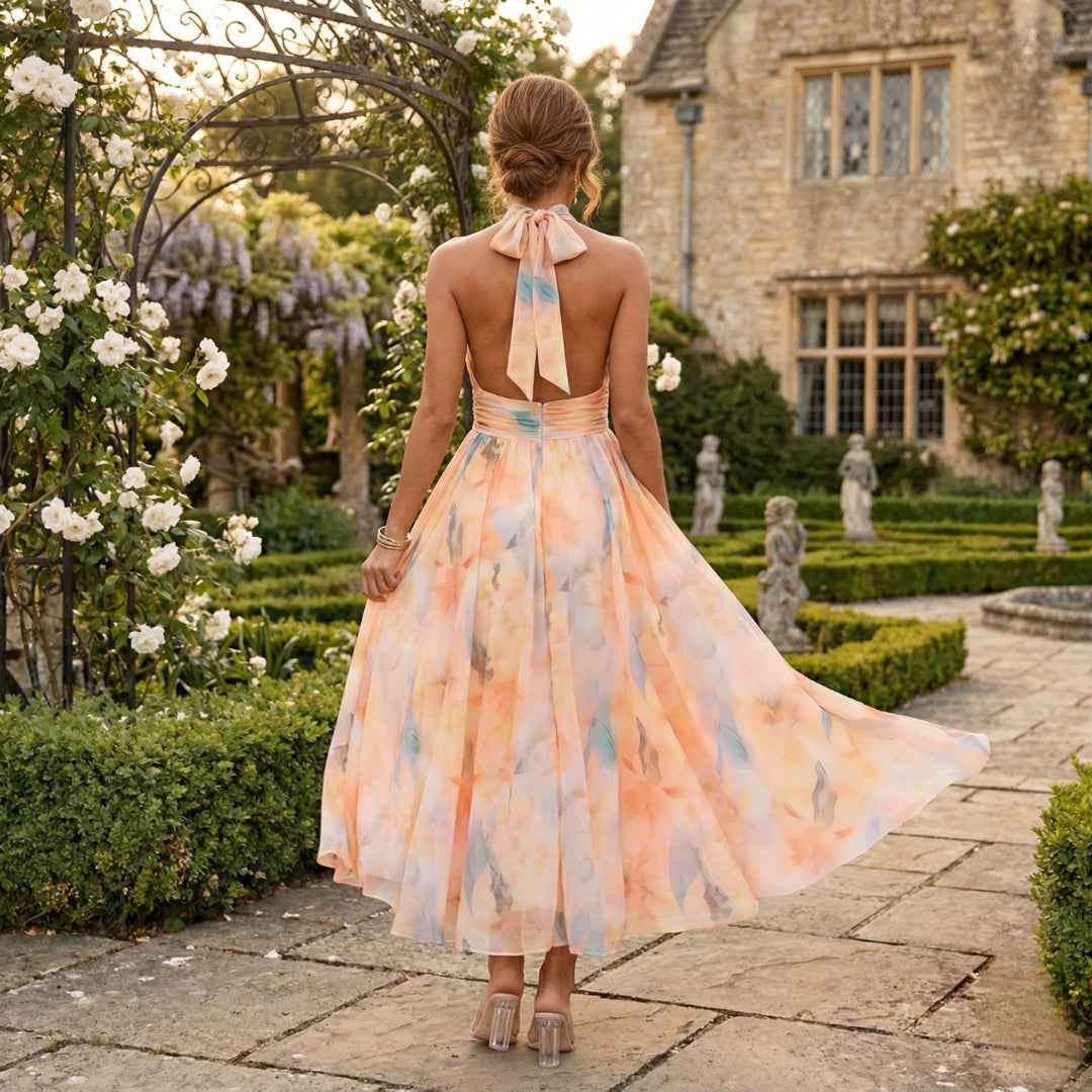 Esther | Halterneck Watercolour Print Dress