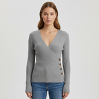Rosie | Chic Ribbed Wrap Side Button Jumper