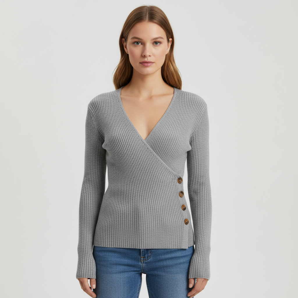 Rosie | Chic Ribbed Wrap Side Button Jumper
