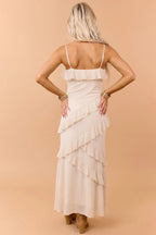 Women's Almond Chiffon Floral Lace Maxi Dress
