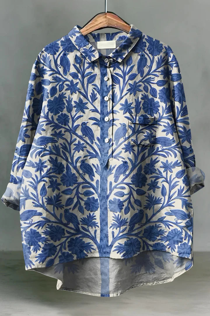 Frederikke Floral Blouse – Button-Down, 3/4 Sleeve