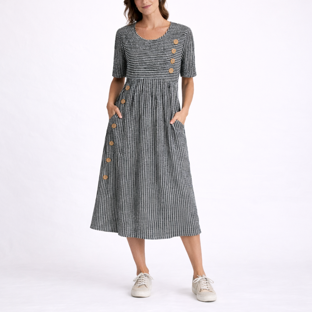 Women's Striped Button-Front Midi Dress