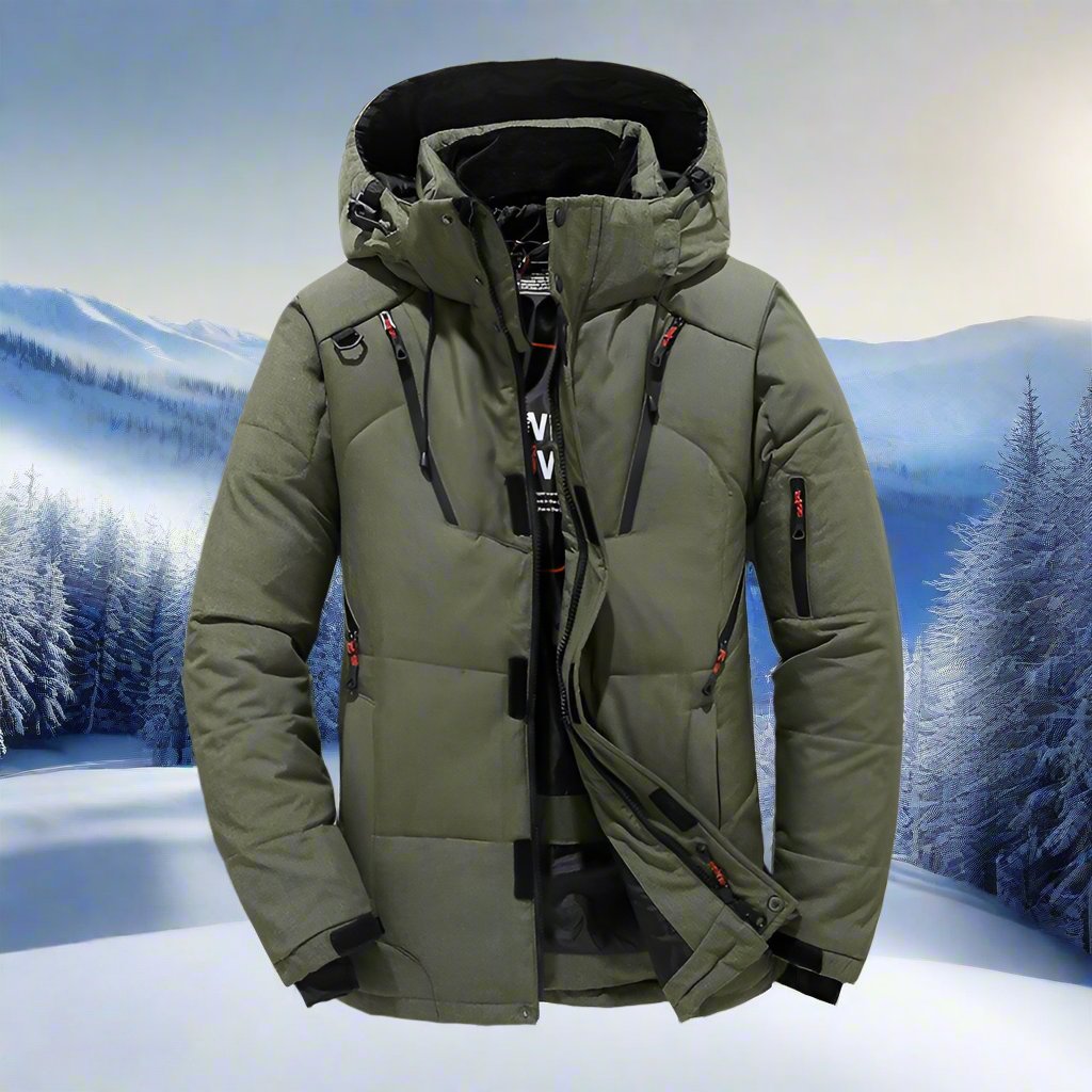 Men's Quilted Down Winter Jacket – Adjustable Hood