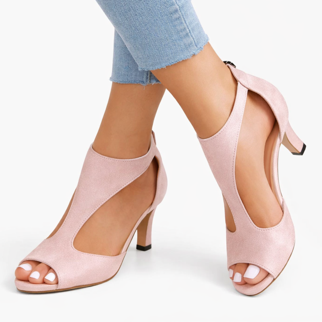 Women's Cut-Out Heeled Sandals with Cushioned Footbed