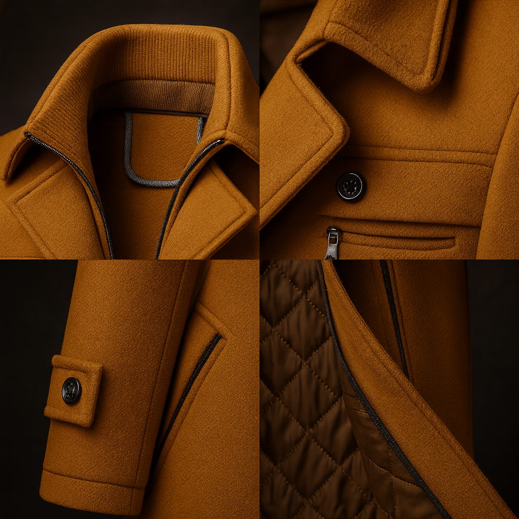 Men's Textured Collar Winter Coat – Warm Lined