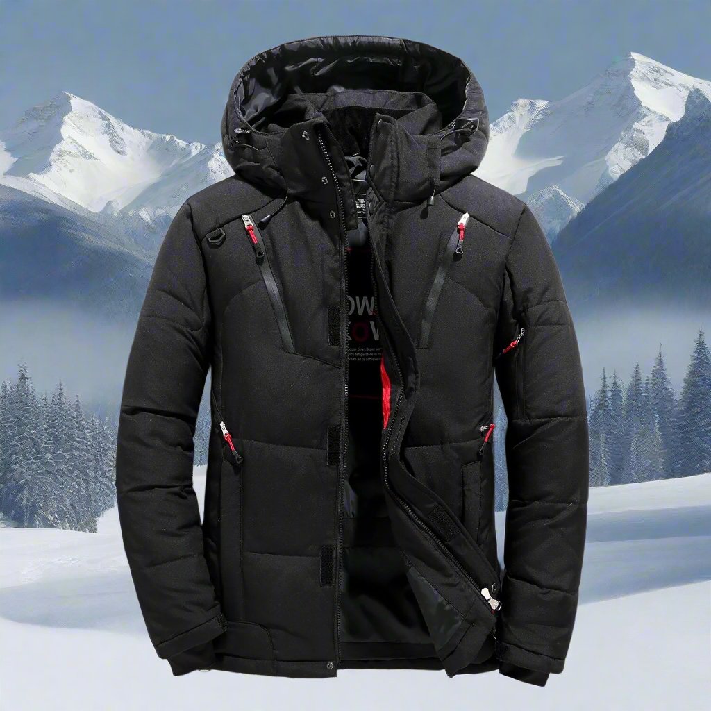Men's Quilted Down Winter Jacket – Adjustable Hood