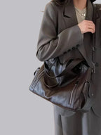 Women's Vegan Leather Zip Shoulder Bag
