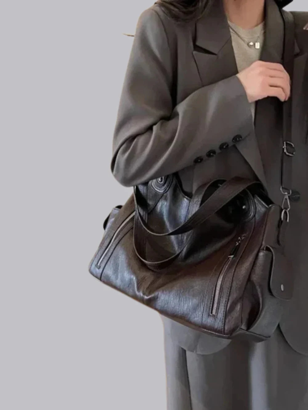 Women's Vegan Leather Zip Shoulder Bag