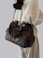Women's Vegan Leather Zip Shoulder Bag