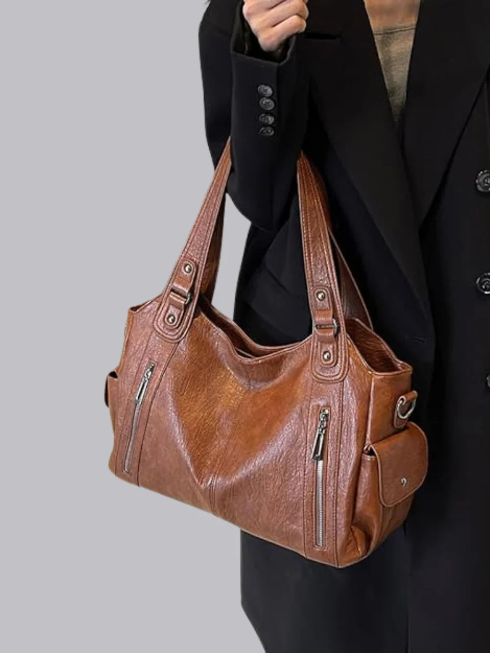Women's Vegan Leather Zip Shoulder Bag