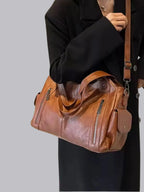 Women's Vegan Leather Zip Shoulder Bag