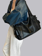Women's Vegan Leather Zip Shoulder Bag